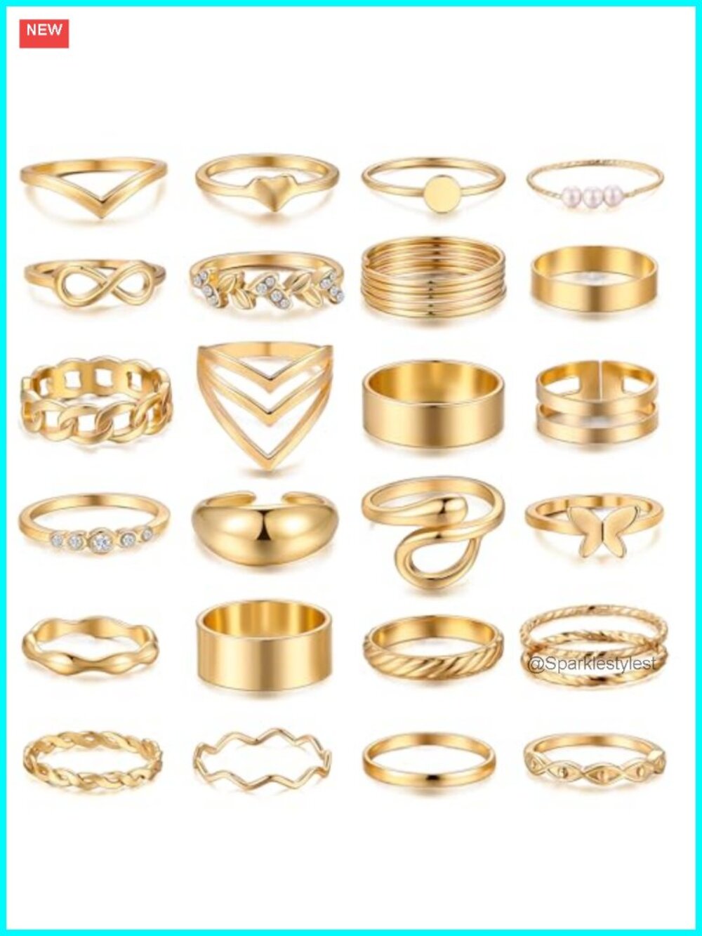 Gold Stackable Ring Set 25 Pcs Chunky Knuckle Midi Rings for Women